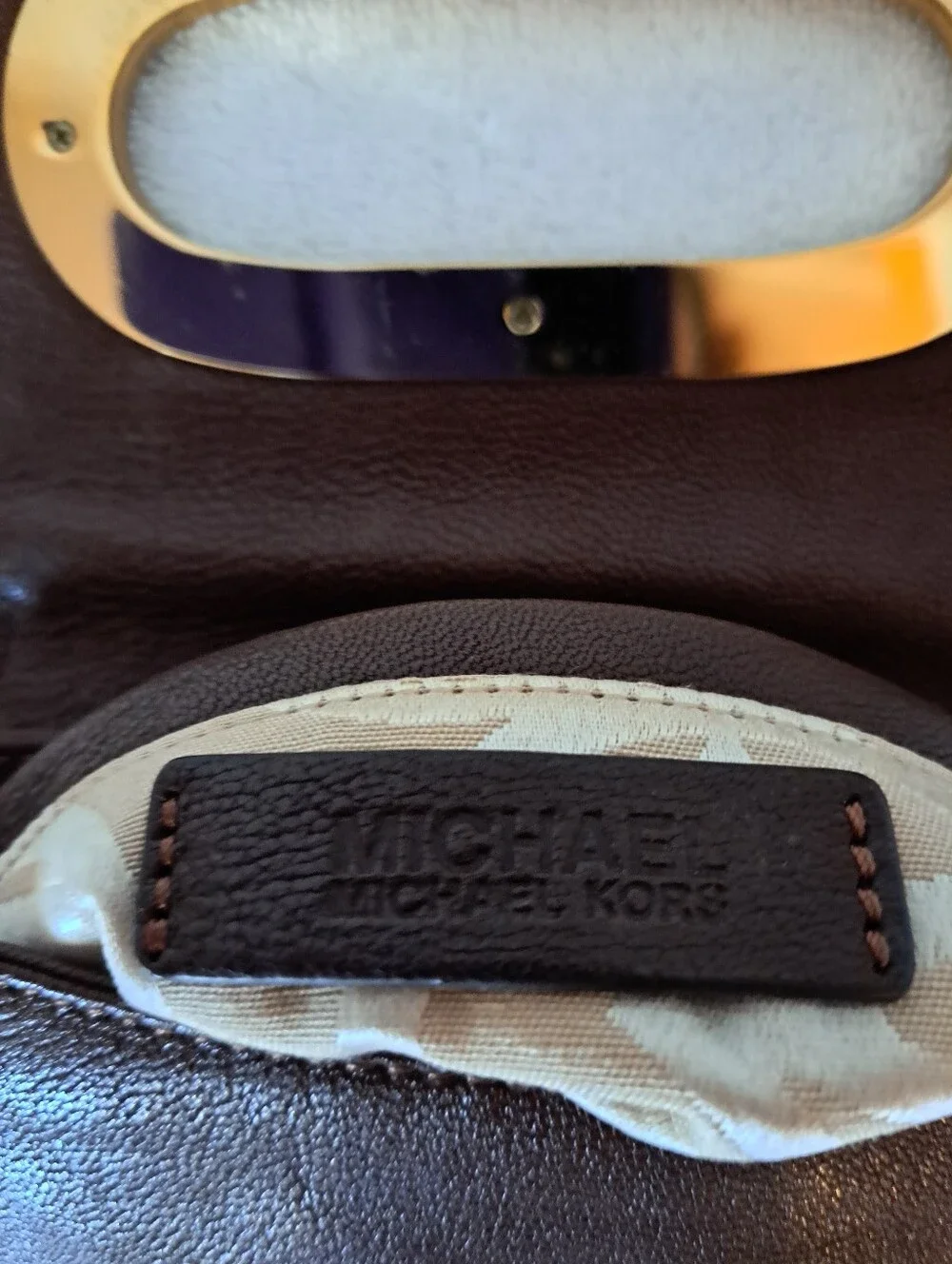 Michael Kors Brown Leather Crossbody Bag with Gold Accent And Dust Bag